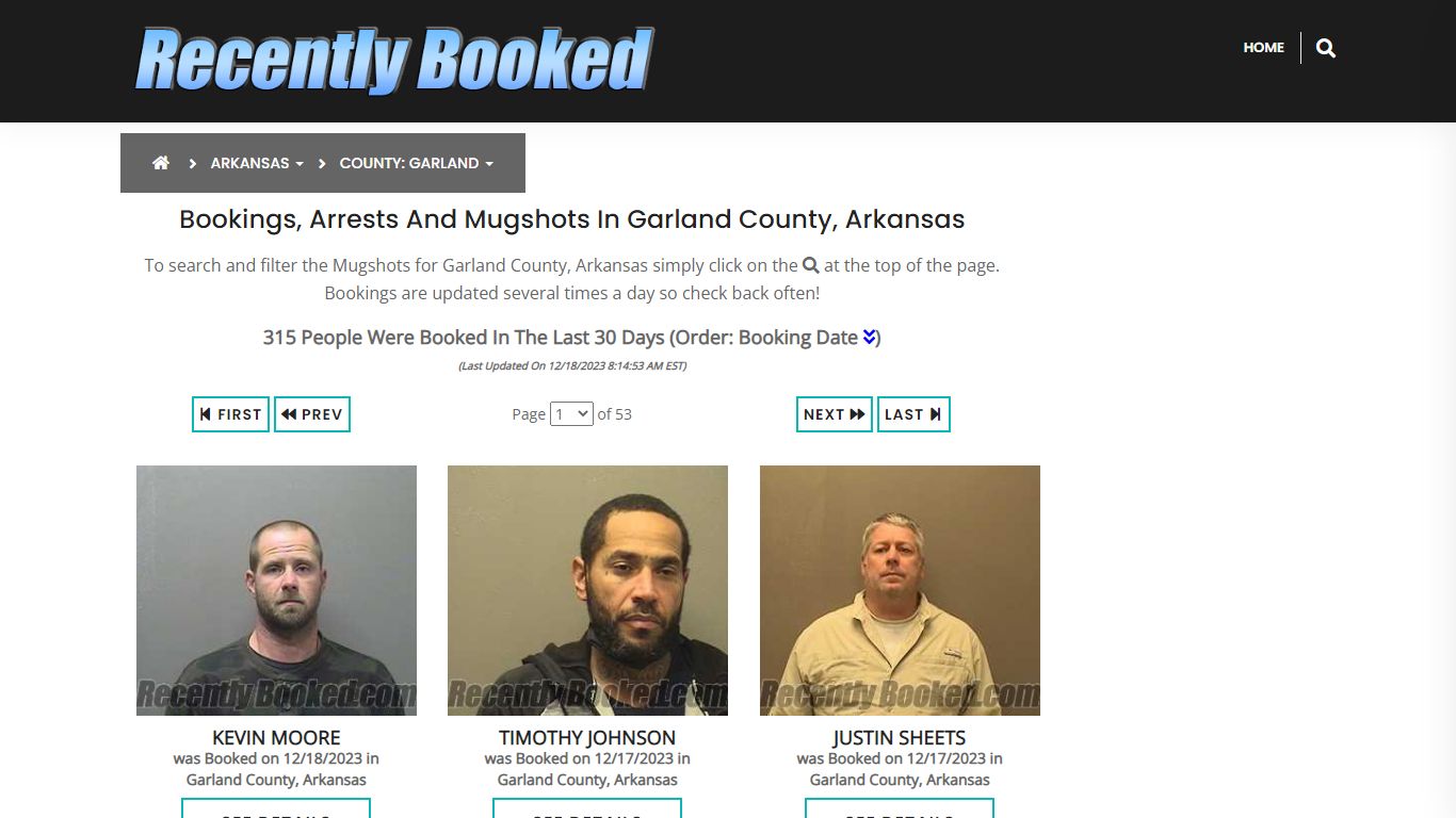 Bookings, Arrests and Mugshots in Garland County, Arkansas